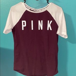 PINK maroon and white T-shirt
